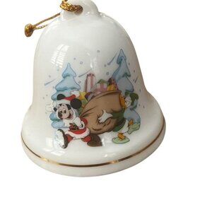 Grolier Mickey Santa Christmas Porcelain Bell Ornament 1993
